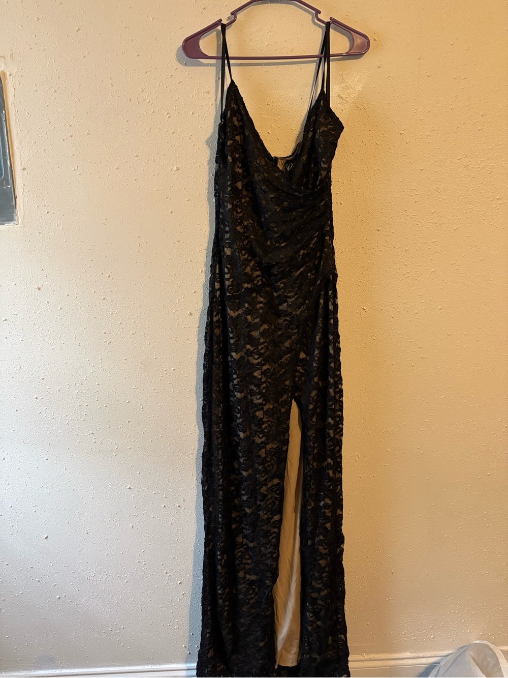 Windsor Black Lace Open-Slit Dress